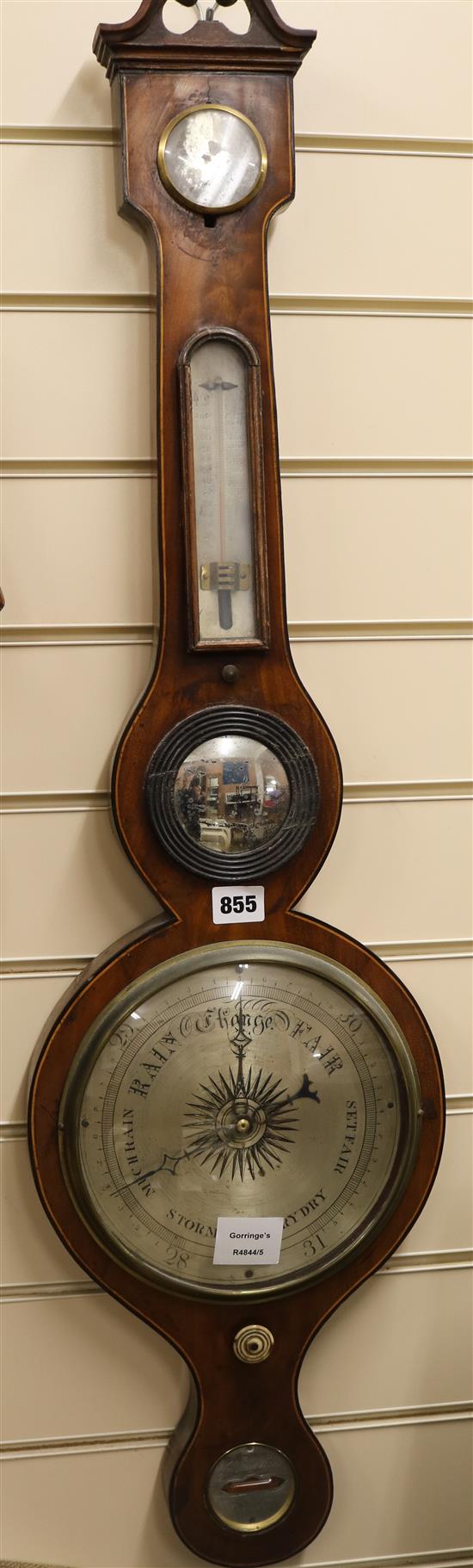 An early 19th century mahogany wheel barometer W.26cm